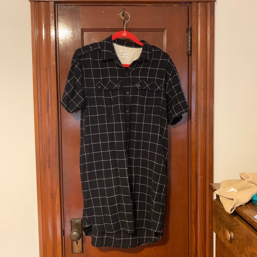 Current/Elliott Black Windowpane Shirt Dress